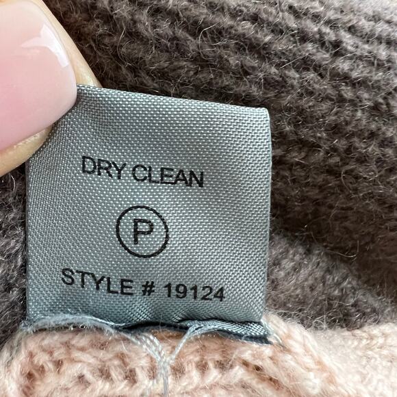 360 Cashmere Tan/Brown Color-Block Draped Relaxed Cardigan Sweater Pockets S - Picture 8 of 8